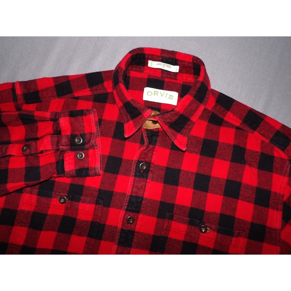 ORVIS Long Sleeved Buffalo Plaid Flannel Outdoor Button Up Shirt Men's Large